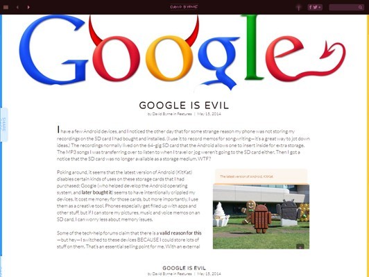 デヴィッド・バーン「グーグルは悪だ」と主張