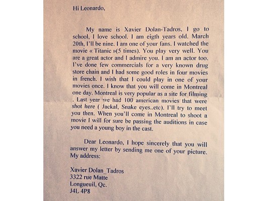8歳のドラン監督がディカプリオに宛てた手紙