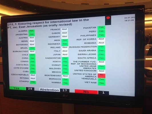  国連人権理事会イスラエル非難決議採択 日本棄権