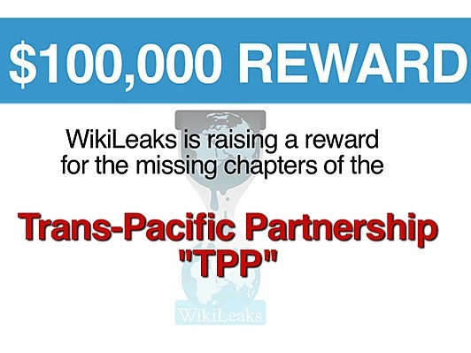 ウィキリークス TPP機密資料提供に懸賞10万ドル